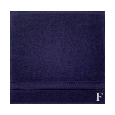 BYFT Daffodil Face Towel 30 x 30 Cm 500 Gsm Navy Blue Stripe Diamond Dobby 100% Cotton Letter "F" White Thread Set of 06