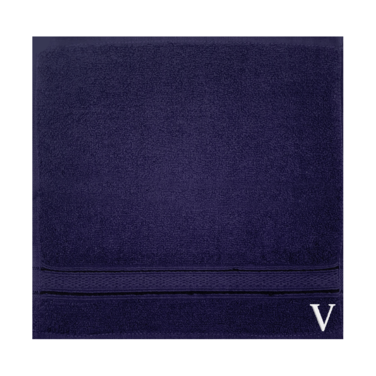 BYFT Daffodil Face Towel 30 x 30 Cm 500 Gsm Navy Blue Stripe Diamond Dobby 100% Cotton Letter "V" White Thread Set of 06