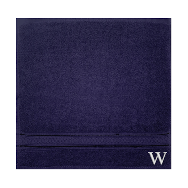 BYFT Daffodil Face Towel 30 x 30 Cm 500 Gsm Navy Blue Stripe Diamond Dobby 100% Cotton Letter "W" White Thread Set of 06