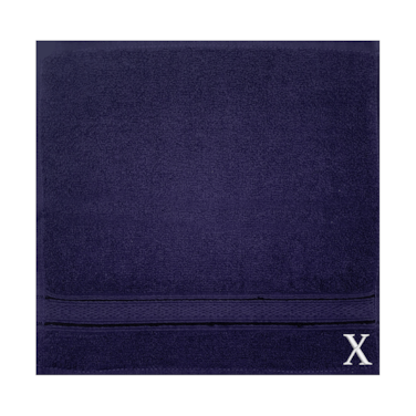 BYFT Daffodil Face Towel 30 x 30 Cm 500 Gsm Navy Blue Stripe Diamond Dobby 100% Cotton Letter "X" White Thread Set of 06
