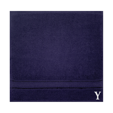 BYFT Daffodil Face Towel 30 x 30 Cm 500 Gsm Navy Blue Stripe Diamond Dobby 100% Cotton Letter "Y" White Thread Set of 06