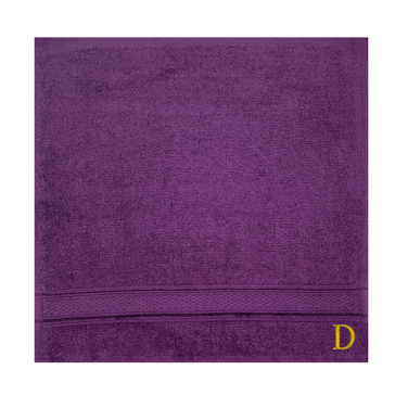 BYFT Daffodil Face Towel 30 x 30 Cm 500 Gsm Purple Stripe Diamond Dobby 100% Cotton Letter "D" Gold Thread Set of 06