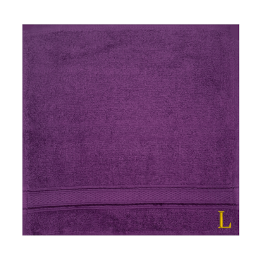 BYFT Daffodil Face Towel 30 x 30 Cm 500 Gsm Purple Stripe Diamond Dobby 100% Cotton Letter "L" Gold Thread Set of 06