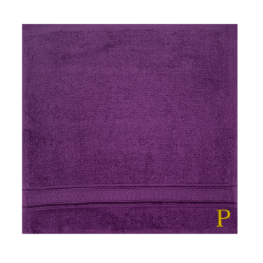 BYFT Daffodil Face Towel 30 x 30 Cm 500 Gsm Purple Stripe Diamond Dobby 100% Cotton Letter "P" Gold Thread Set of 06
