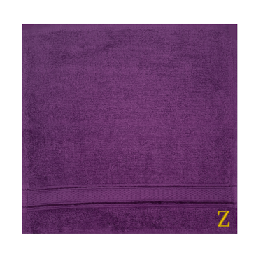 BYFT Daffodil Face Towel 30 x 30 Cm 500 Gsm Purple Stripe Diamond Dobby 100% Cotton Letter "Z" Gold Thread Set of 06