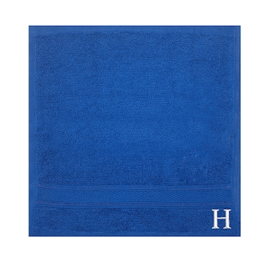 BYFT Daffodil Face Towel 30 x 30 Cm 500 Gsm Royal Blue Stripe Diamond Dobby 100% Cotton Letter "H" White Thread Set of 06