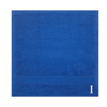 BYFT Daffodil Face Towel 30 x 30 Cm 500 Gsm Royal Blue Stripe Diamond Dobby 100% Cotton Letter "I" White Thread Set of 06