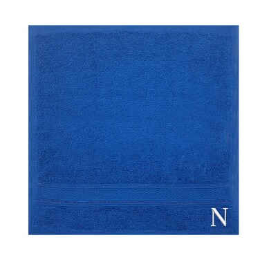 BYFT Daffodil Face Towel 30 x 30 Cm 500 Gsm Royal Blue Stripe Diamond Dobby 100% Cotton Letter "N" White Thread Set of 06