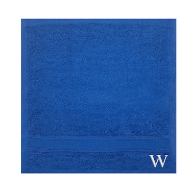 BYFT Daffodil Face Towel 30 x 30 Cm 500 Gsm Royal Blue Stripe Diamond Dobby 100% Cotton Letter "W" White Thread Set of 06