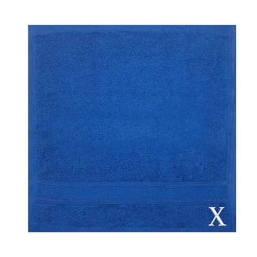 BYFT Daffodil Face Towel 30 x 30 Cm 500 Gsm Royal Blue Stripe Diamond Dobby 100% Cotton Letter "X" White Thread Set of 06