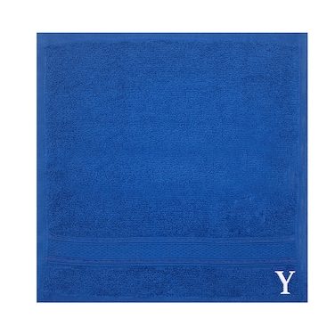 BYFT Daffodil Face Towel 30 x 30 Cm 500 Gsm Royal Blue Stripe Diamond Dobby 100% Cotton Letter "Y" White Thread Set of 06