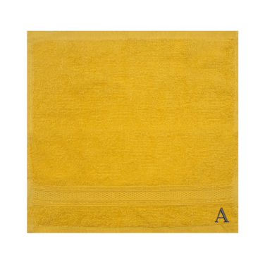 BYFT Daffodil Face Towel 30 x 30 Cm 500 Gsm Yellow Stripe Diamond Dobby 100% Cotton Letter "A" Black Thread Set of 06