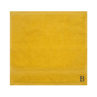 BYFT Daffodil Face Towel 30 x 30 Cm 500 Gsm Yellow Stripe Diamond Dobby 100% Cotton Letter "B" Black Thread Set of 06