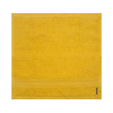 BYFT Daffodil Face Towel 30 x 30 Cm 500 Gsm Yellow Stripe Diamond Dobby 100% Cotton Letter "I" Black Thread Set of 06
