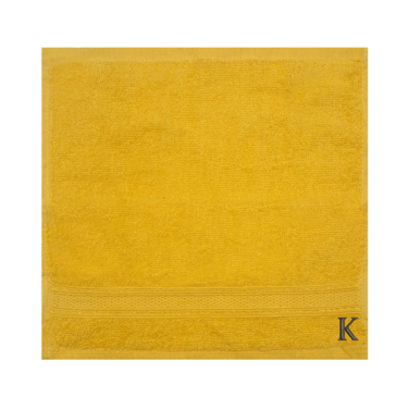 BYFT Daffodil Face Towel 30 x 30 Cm 500 Gsm Yellow Stripe Diamond Dobby 100% Cotton Letter "K" Black Thread Set of 06