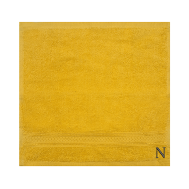 BYFT Daffodil Face Towel 30 x 30 Cm 500 Gsm Yellow Stripe Diamond Dobby 100% Cotton Letter "N" Black Thread Set of 06