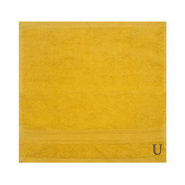 BYFT Daffodil Face Towel 30 x 30 Cm 500 Gsm Yellow Stripe Diamond Dobby 100% Cotton Letter "U" Black Thread Set of 06