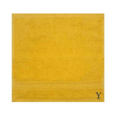 BYFT Daffodil Face Towel 30 x 30 Cm 500 Gsm Yellow Stripe Diamond Dobby 100% Cotton Letter "Y" Black Thread Set of 06