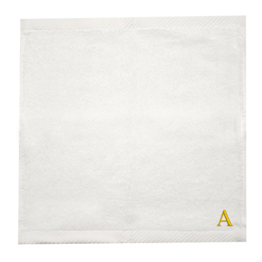 BYFT Iris Embroidered For You Face Towel 33 x 33 Cm 600 Gsm White 100% Cotton Letter "A" Gold Thread Set of 06