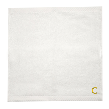 BYFT Iris Embroidered For You Face Towel 33 x 33 Cm 600 Gsm White 100% Cotton Letter &quot;C&quot; Gold Thread Set of 06