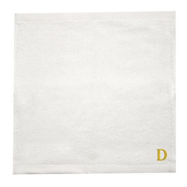 BYFT Iris Embroidered For You Face Towel 33 x 33 Cm 600 Gsm White 100% Cotton Letter "D" Gold Thread Set of 06