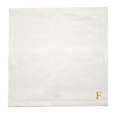 BYFT Iris Embroidered For You Face Towel 33 x 33 Cm 600 Gsm White 100% Cotton Letter "F" Gold Thread Set of 06