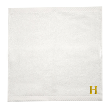 BYFT Iris Embroidered For You Face Towel 33 x 33 Cm 600 Gsm White 100% Cotton Letter "H" Gold Thread Set of 06