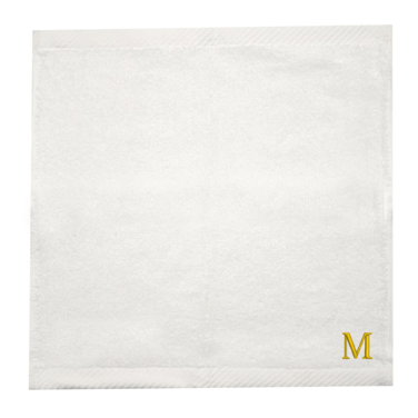 BYFT Iris Embroidered For You Face Towel 33 x 33 Cm 600 Gsm White 100% Cotton Letter "M" Gold Thread Set of 06