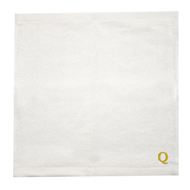 BYFT Iris Embroidered For You Face Towel 33 x 33 Cm 600 Gsm White 100% Cotton Letter "Q" Gold Thread Set of 06