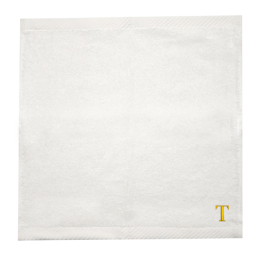 BYFT Iris Embroidered For You Face Towel 33 x 33 Cm 600 Gsm White 100% Cotton Letter "T" Gold Thread Set of 06