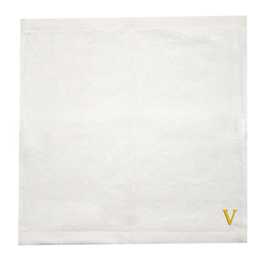 BYFT Iris Embroidered For You Face Towel 33 x 33 Cm 600 Gsm White 100% Cotton Letter "V" Gold Thread Set of 06