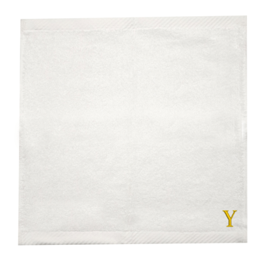 BYFT Iris Embroidered For You Face Towel 33 x 33 Cm 600 Gsm White 100% Cotton Letter "Y" Gold Thread Set of 06