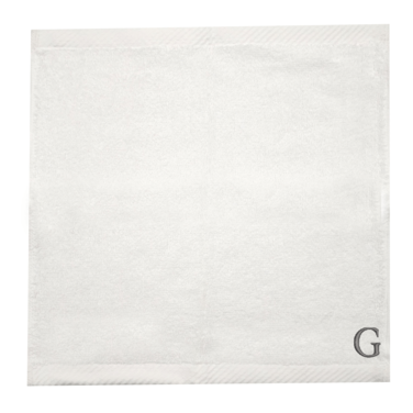 BYFT Iris Embroidered For You Face Towel 33 x 33 Cm 600 Gsm White 100% Cotton Letter "G" Silver Thread Set of 06