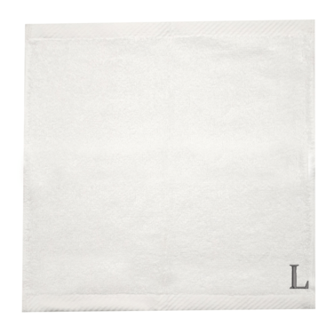 BYFT Iris Embroidered For You Face Towel 33 x 33 Cm 600 Gsm White 100% Cotton Letter "L" Silver Thread Set of 06