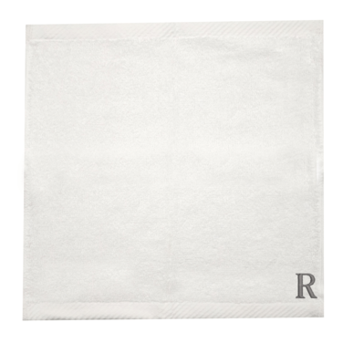 BYFT Iris Embroidered For You Face Towel 33 x 33 Cm 600 Gsm White 100% Cotton Letter "R" Silver Thread Set of 06