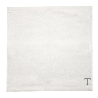 BYFT Iris Embroidered For You Face Towel 33 x 33 Cm 600 Gsm White 100% Cotton Letter "T" Silver Thread Set of 06