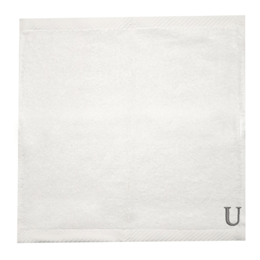 BYFT Iris Embroidered For You Face Towel 33 x 33 Cm 600 Gsm White 100% Cotton Letter "U" Silver Thread Set of 06