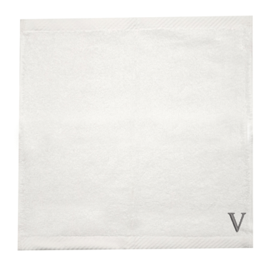 BYFT Iris Embroidered For You Face Towel 33 x 33 Cm 600 Gsm White 100% Cotton Letter &quot;V&quot; Silver Thread Set of 06