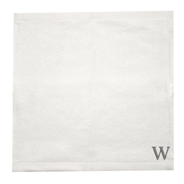 BYFT Iris Embroidered For You Face Towel 33 x 33 Cm 600 Gsm White 100% Cotton Letter "W" Silver Thread Set of 06