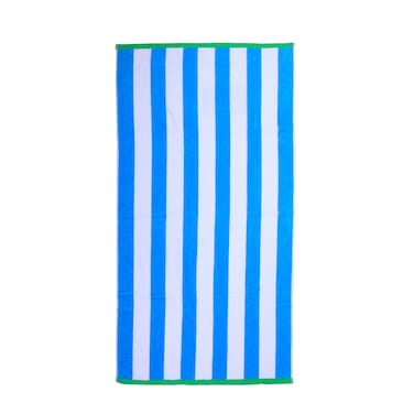 BYFT Mimosa Beach Towel 86 x 162 Cm 390 Gsm White &amp; Light Blue Cool Stripe 100% Cotton Set of 01