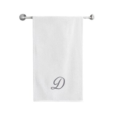 BYFT Iris Embroidered For You Bath Towel 70 x 140 Cm 600 Gsm White 100% Cotton Letter "D" Silver Thread Set of 01