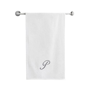 BYFT Iris Embroidered For You Bath Towel 70 x 140 Cm 600 Gsm White 100% Cotton Letter "P" Silver Thread Set of 01