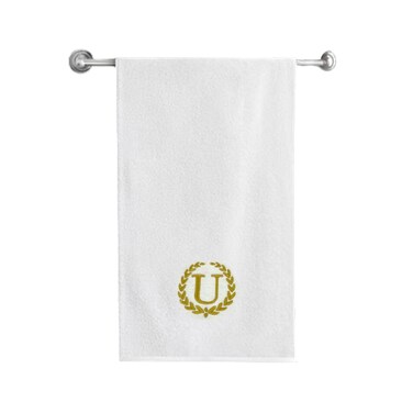 BYFT Iris Embroidered For You Bath Towel 70 x 140 Cm 600 Gsm White 100% Cotton Letter "U" Gold Thread Set of 01