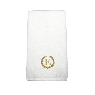 BYFT Iris Embroidered For You Hand Towel 50 x 80 Cm 600 Gsm White 100% Cotton Letter "E" Gold Thread Set of 01