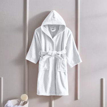 Daffodil (White) Premium 12 Year Kids Hooded Bathrobe Terry Cotton, Highly Absorbent and Quick dry, Hotel and Spa Quality Bathrobe for Boy and Girl-400 Gsm
