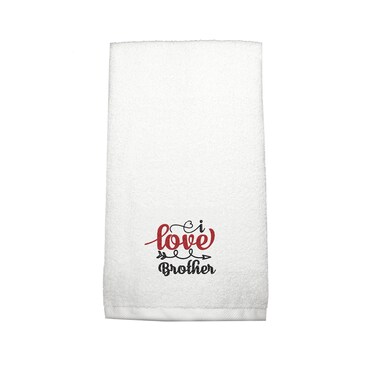 BYFT Iris Embroidered For You Hand Towel 50 x 80 Cm 600 Gsm White 100% Cotton I Love U Brother Black-Red Thread Set of 01