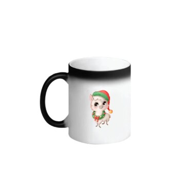 BYFT Black Printed Mug 100 % Ceramic Set of 1 (300 Ml, Llama with Christmas Cap)