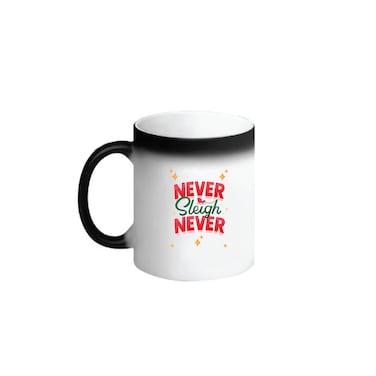 BYFT Black Printed Mug 100 % Ceramic Set of 1 (300 Ml, Never Sleigh Never)