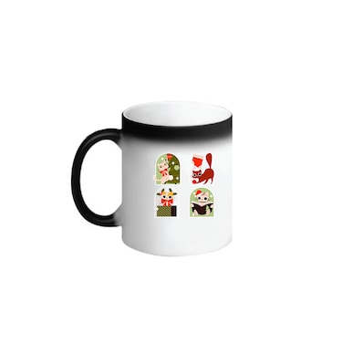 BYFT Black Printed Mug 100 % Ceramic Set of 1 (300 Ml, Christmas Cats)