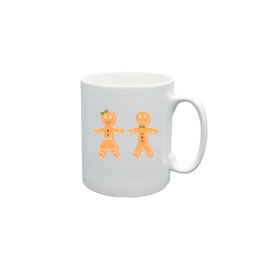 BYFT White Printed Mug 100 % Ceramic Set of 1 (300 Ml, Gingerbread)